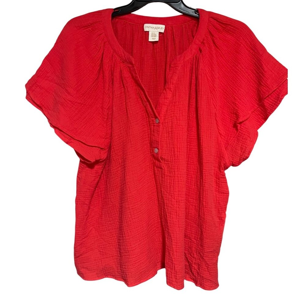 Cynthia Rowley Red Gauze Button-Front Blouse